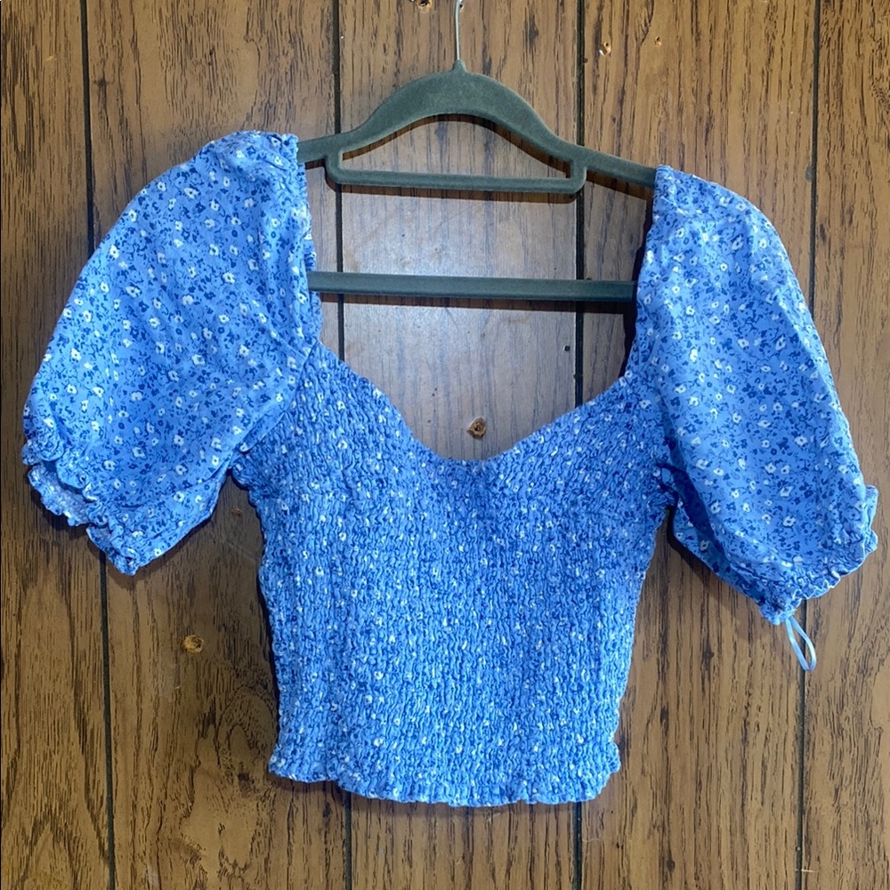 Abercrombie Kids Blue Puffed Sleeve Smocked Blouse